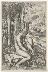 Venus gewond door de doorn van een roos