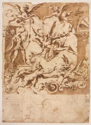 Grootse met een Sater die een Draak Voedt recto, Grootse met een Springende Centaur verso, ca. 1565-158