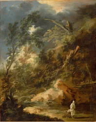 Wildernis met monnik in een onweersbui (schilderij op canvas)