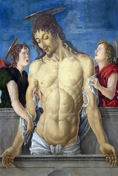 De dode Christus, ondersteund door twee engelen