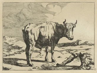 Stier staand bij boomstronk