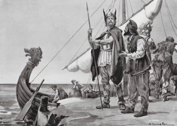 Rurik vertrekt naar het Land van de Slaven, AD 862 (litho)