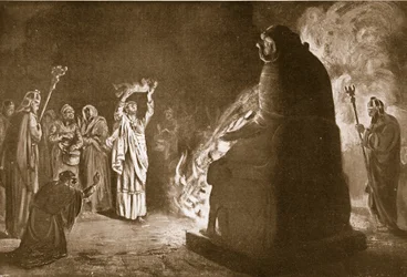 Een Fenecisch offer aan Moloch, illustratie uit 