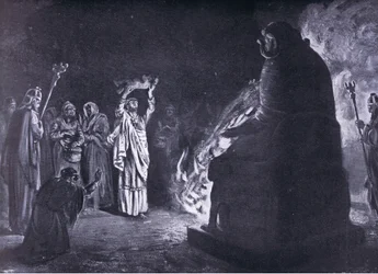 Een Fenicisch offer aan Moloch (litho)