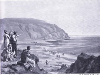 Aankomst van de stichters van Fenicië (litho)