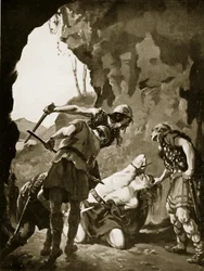Constantijn II gedood door de Denen, 881 na Chr., illustratie uit 