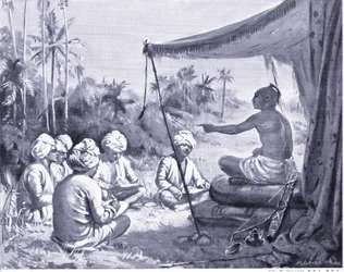 Kulottunga Chola instrueert zijn landmeters 1086 AD (litho)