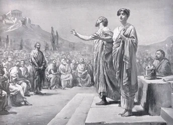 Pericles pleit voor Aspasia, illustratie uit 