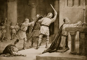 De moord op Knut de Heilige in 1086 (litho)