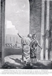 Ur-Engur inspecteert de Tempel van de Maangod tijdens de bouw, illustratie uit 