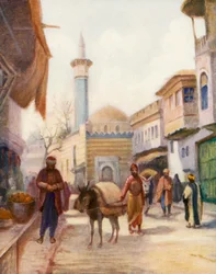 De Dervishiyeh Moskee, Damascus (kleur litho)