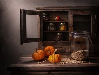 Rustieke herfstvoorraadkast