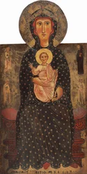 Madonna en Kind op de Troon met Vier Heiligen
