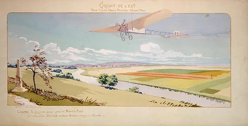 Graaf Charles de Lambert in een Bleriot Eendekker vliegt de Westelijke Circuit, gepubliceerd door Mabileau, Parijs