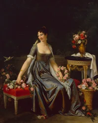 Portret van een dame, omringd door bloemen en vogels, c.1800