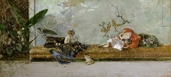 De kinderen van de kunstenaar, María Luisa en Mariano, in de Salón Japonés, 1874