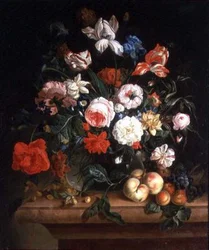 Stilleven, bloemen en fruit