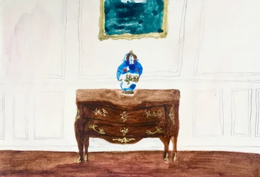 Interieur met Chinese vaas, 2019 (aquarel en tempera op papier)