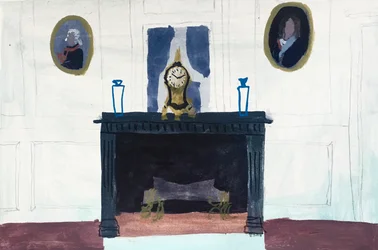 Interieur met klok, 2018 (aquarel en tempera op papier)