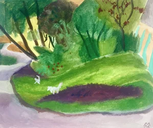 Paysage aves des Chiens Blancs, 2018 (acryl en aquarel op papier)