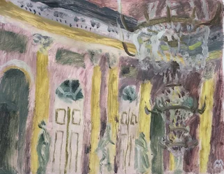 Weens interieur met kroonluchter, 2019 (olieverf op papier)