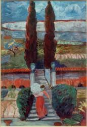 Landschap in de lente met meisje