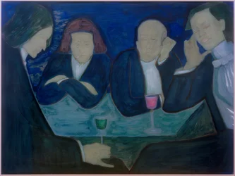 In het café