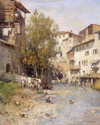 Landschap met een dorp aan de rand van Rome