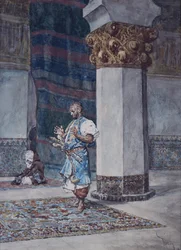 Een koopman die bidt in een moskee