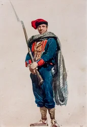 Catalaanse vrijwilliger voor de oorlog in Afrika, circa 1860 (aquarel op papier)