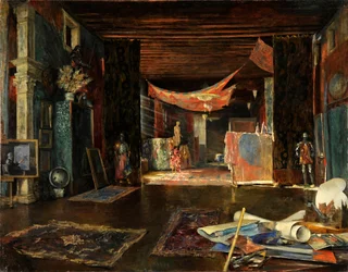 Het atelier van de schilder in Palazzo Pesaro Orfei