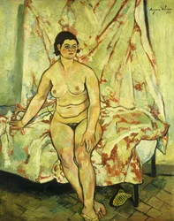 Zittend naakt aan de rand van een bed, 1929