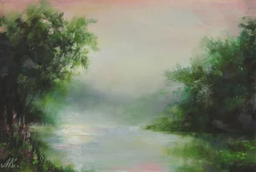 Rivier op een mistige ochtend