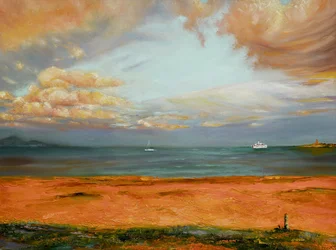 Zeegezicht met oranje lucht