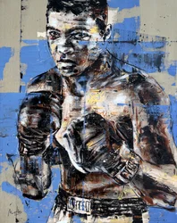 Ali, Icoonreeks, 2023 (acryl en olieverf op omgekeerd doek)
