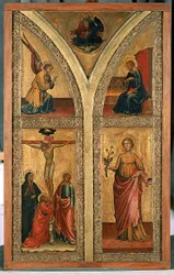 Altaarvleugel die de Kruisiging, St. Dorothea en andere heiligen afbeeldt, ca.1420