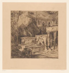 Olifanten en figuren bij een tempel