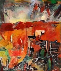 rood landschap met koe