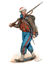 10th New York Infantry National Zouaves 3e uniform 1861, 2024 (aquarel en gouache op Bristol)