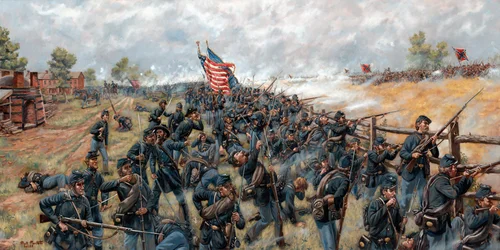 The Brickyard Fight 154th New York Infantry bij Gettysburg, 2024 (Olieverf op doek)