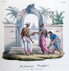 Buiten een tempel, India, 1828