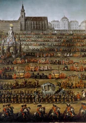 De aankomst in Wenen van prinses Isabella van Parma ter gelegenheid van haar huwelijk met keizer Jozef II, op 05/10/1760 (detail)