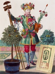 Tuinman, gravure uit Assemblage des nouveau manouvries habilles door Martin Engelbrecht, Duitsland