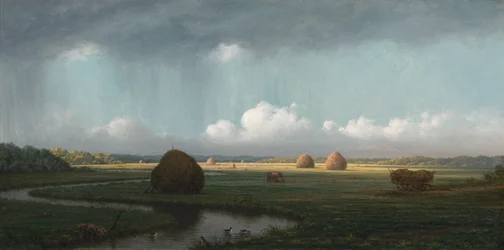 Plotselinge regenbui, moerassen van Newbury