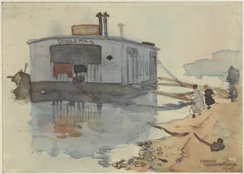 Schip De Schildpad aan een oever