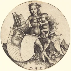 Schild met Leeuwenkop, Gehouden door Wilde Vrouw