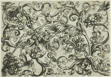 Ornament van wijnranken met papegaaien en vogels
