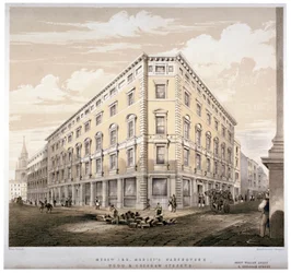 Magazijnen van Messrs J&R Morley, hoek van Wood Street en Gresham Street, Londen, ca. 1840