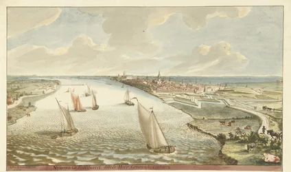 Gezicht op de vestingwerken bij Nijmegen aan de Waal