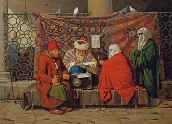Een Turkse notaris die een huwelijkscontract opstelt voor de Kilic Ali Pasha-moskee, Tophane, Constantinopel
